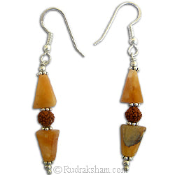 Rudraksha and Orange Stone Earring