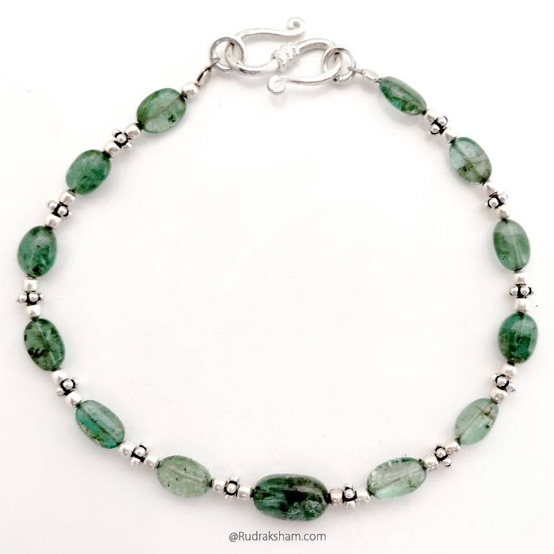  Mercury ( Budh ) Zodiac Bracelet | Emerald Beads Bracelet with Silver Accessories to remove the malefic effects of Planet Mercury / Budh / Budha