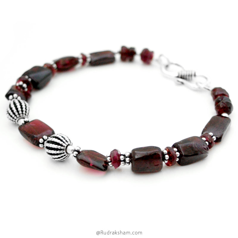 Garnet Beads Silver Bracelet