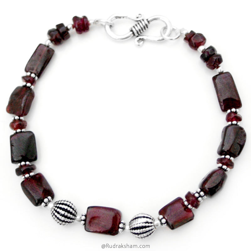 Garnet Beads Silver Bracelet