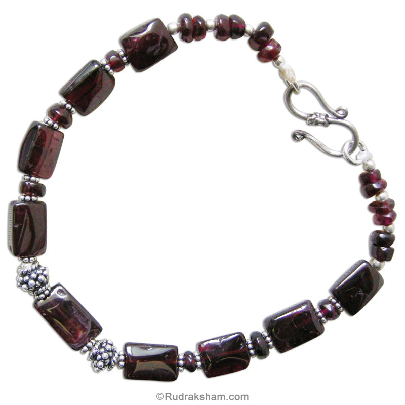 Garnet Beads Silver Bracelet
