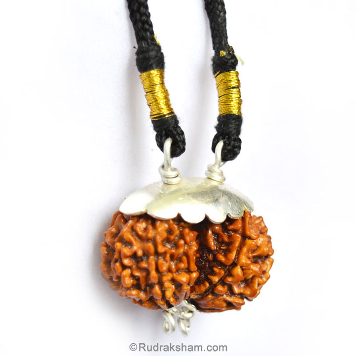 Gauri Shankar Rudraksha Bead Pendant | Shiv Parvati Rudraksha Pendant from Nepal for Meditation and Sadhana In Silver Caps