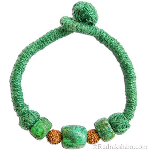  Green Turquoise and Rudraksha Wrist Band