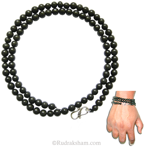 Natural Black Agate - Hakik Stone Beads Wrist Mala Bracelet | Original 108 Smooth Round Hakik Beads Bracelet with Silver hook