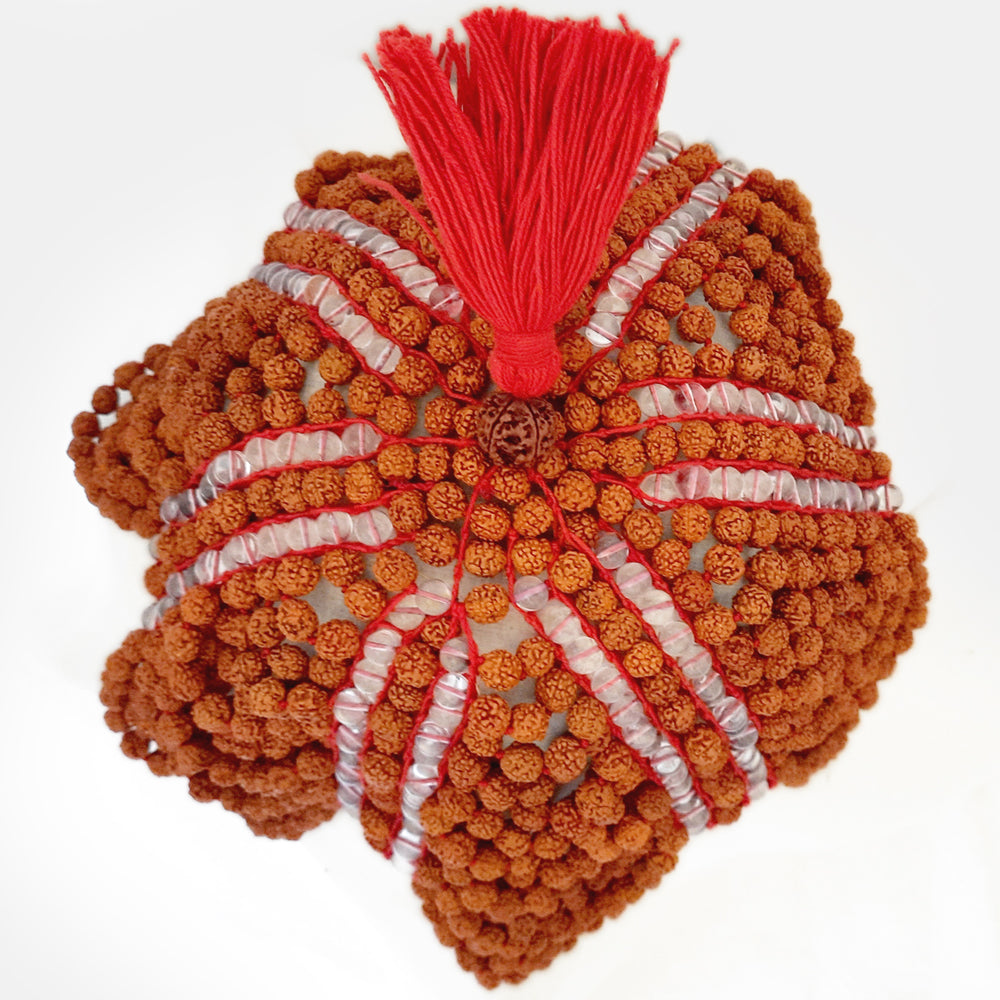 Rudraksha Sphatik Hat | Rudraksha Sphatik / Crystal Meditation Cap | Rudraksha Quartz Beads Cap | Rudraksha Crystal / Quartz Topi
