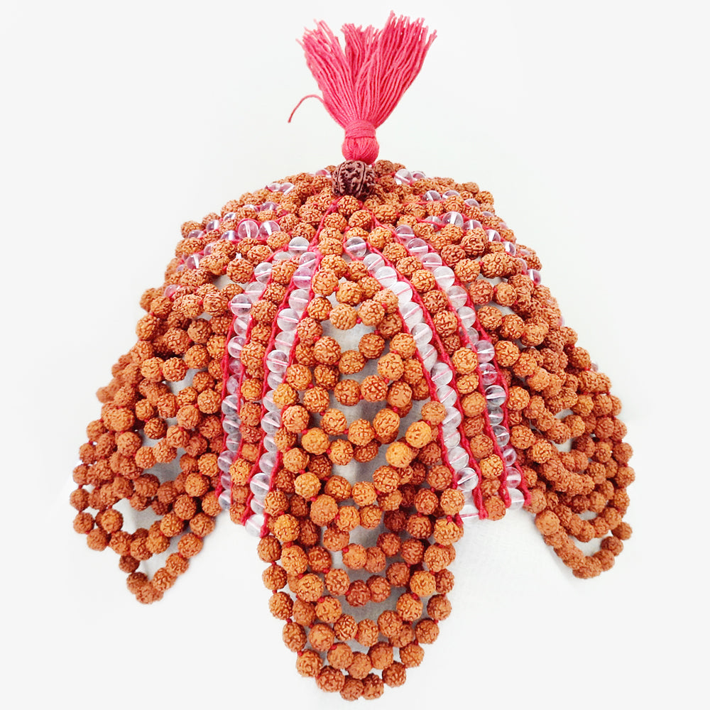 Rudraksha Sphatik Hat | Rudraksha Sphatik / Crystal Meditation Cap | Rudraksha Quartz Beads Cap | Rudraksha Crystal / Quartz Topi