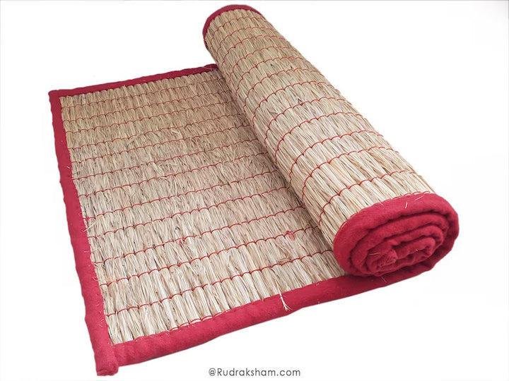 Kusha Mat - Puja / Pooja Asana - 6 Feet Kush Grass Meditation Mat | Darbha Grass Yoga Mat | Prayer Rug | Handmade Aasana Mat for Meditation | Natural Yoga Mat | Also available with Cover
