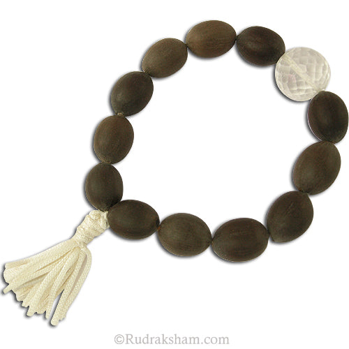  Lotus Seed Bead Bracelet with Sphatik Bead | Kamal Gatta Beads Mala Bracelet with Diamond Cut Crystal / Quartz Bead 16 mm with Tassel