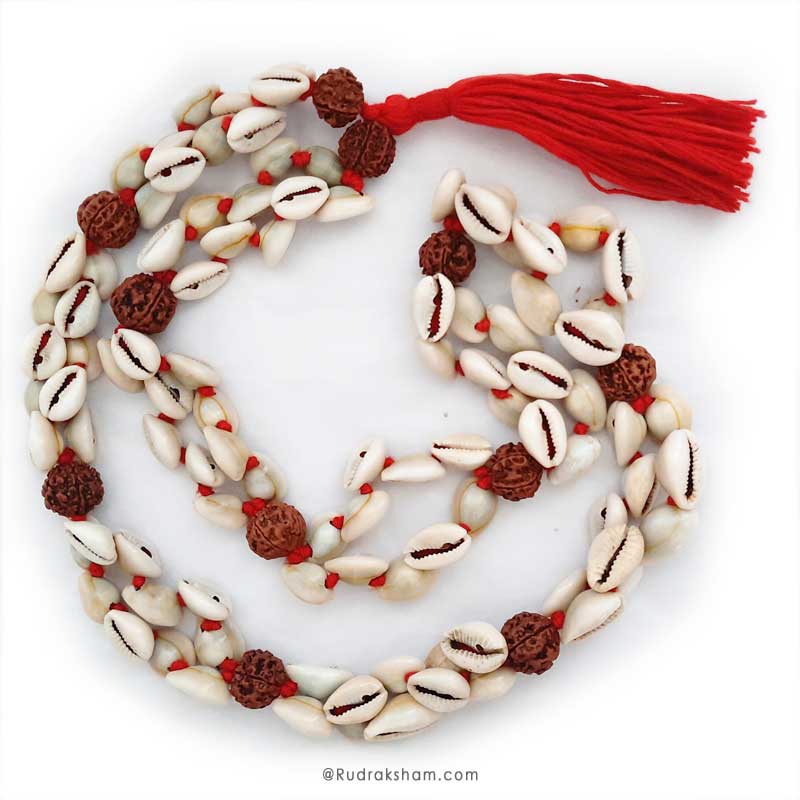 Rudraksha - Kauri Mala | Cowry Necklace | Cowrie Shell Beads Rudraksha Rosary | Rudraksha Kaudi Necklace