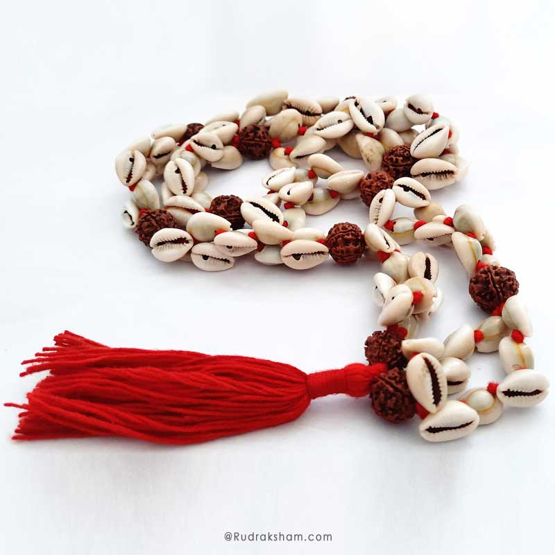 Rudraksha - Kauri Mala | Cowry Necklace | Cowrie Shell Beads Rudraksha Rosary | Rudraksha Kaudi Necklace