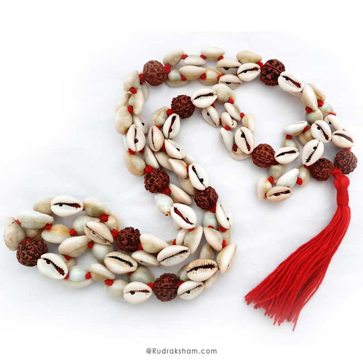 Rudraksha - Kauri Mala | Cowry Necklace | Cowrie Shell Beads Rudraksha Rosary | Rudraksha Kaudi Necklace
