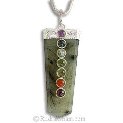 Labradorite Seven Chakra Flat Healing Pencil Pendant