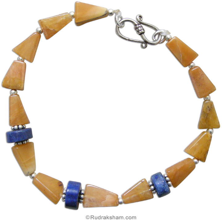 Lapis Lazuli Button Beads and Orange Stone Bracelet