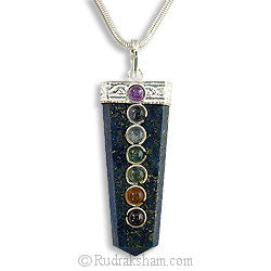 Lapis lazuli Seven Chakra Flat Healing Pencil Pendant