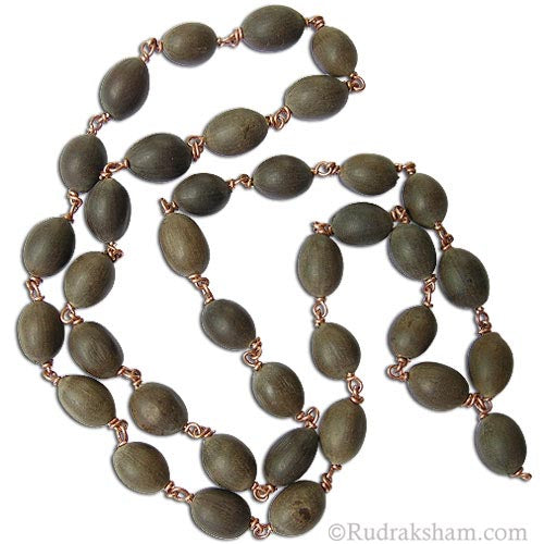 Lotus Seed Mala in Copper | Buy Natural 36 + 1 Lotus Seed Beads Japa Mala Necklace | Kamal Gatta Beads Mala Rosary in Copper Wire