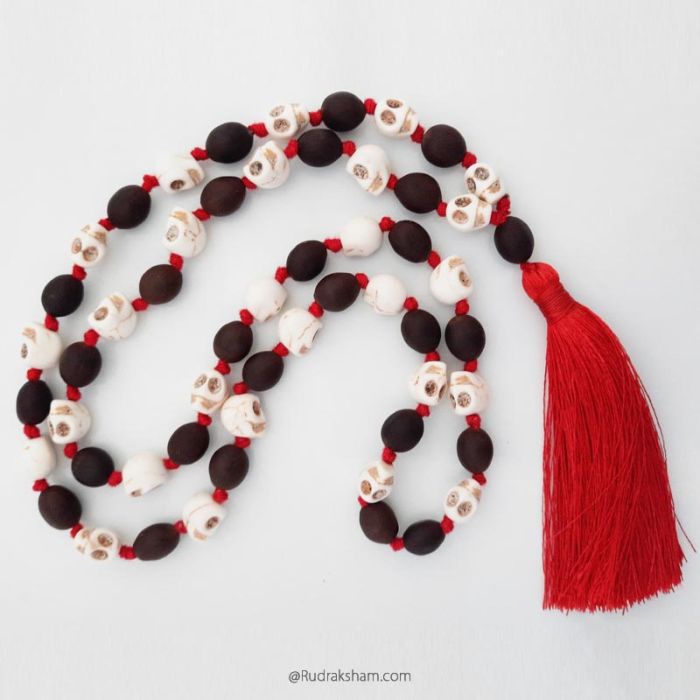 Skull Beads and Lotus Seed Bead Mala Rosary, Mund and Kamal Gatta Beads Mala Rosary in Thread with Silk Tassel
