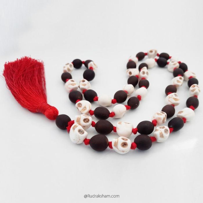 Skull Beads and Lotus Seed Bead Mala Rosary, Mund and Kamal Gatta Beads Mala Rosary in Thread with Silk Tassel