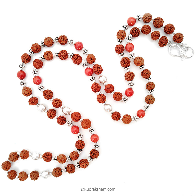 Mars Mala / Mangal Mala / Rudraksha Beads - Coral Gemstone Beads Combination mala Rosary