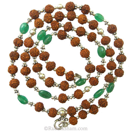  Mercury Mala / Budh Mala / Rudraksha Beads - Emerald Gemstone Beads Combination Mala Rosary