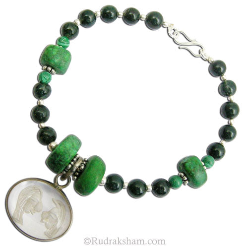  Moss Agate and Green Turquoise Gemstone Bracelet with Gemini Sun Sign Pendant | Gemini Zodiac Pendant | Mithun Rashi Pendant