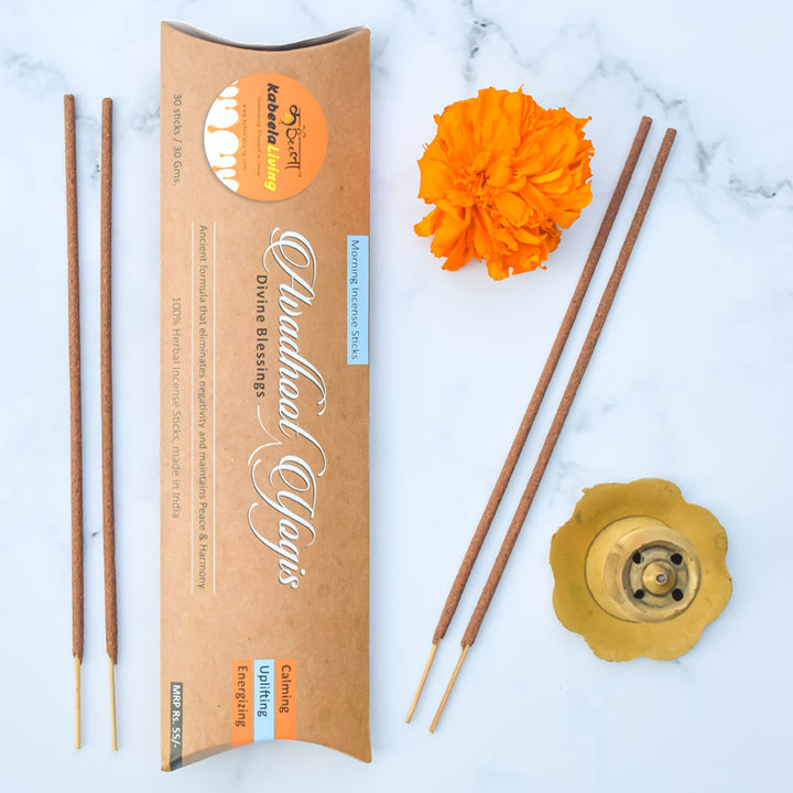 Herbal Morning Incense Sticks – Agarbatti 30 Sticks / 30 G Avadhoot Yogis from the house of Kabeela Living, Ancient Formula that eliminates negativity, maintains peace & harmony