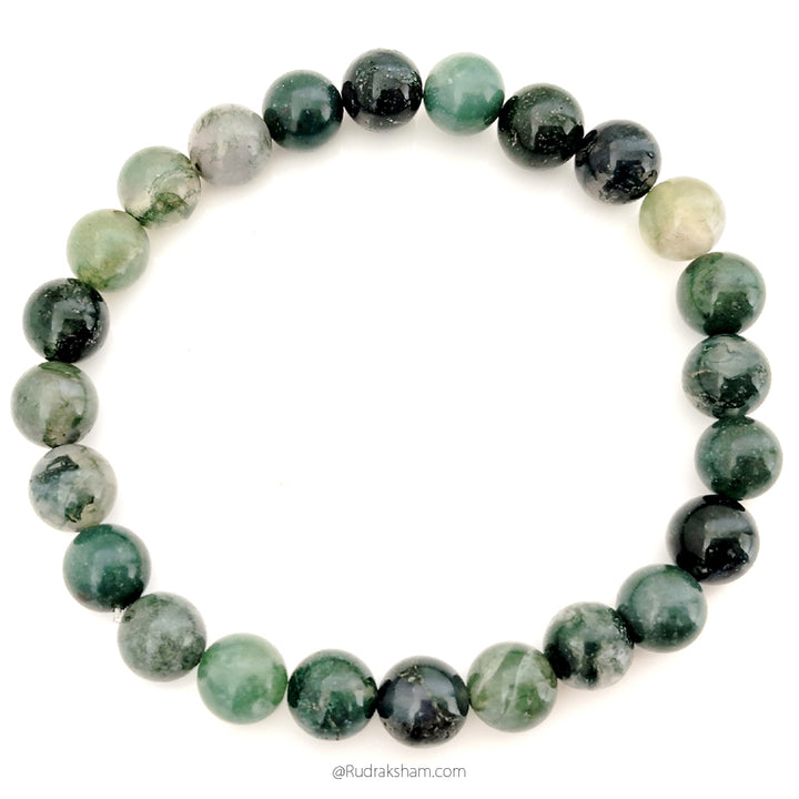 Moss Agate - Hakik (Green Agate) Gemstone Bracelet In Elastic