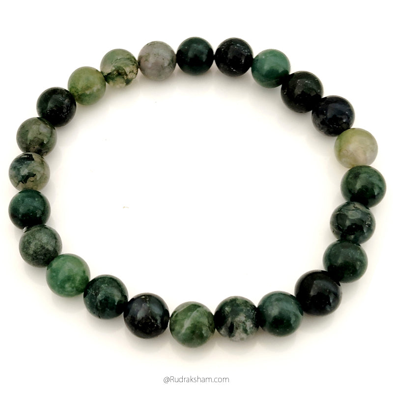 Moss Agate - Hakik (Green Agate) Gemstone Bracelet In Elastic