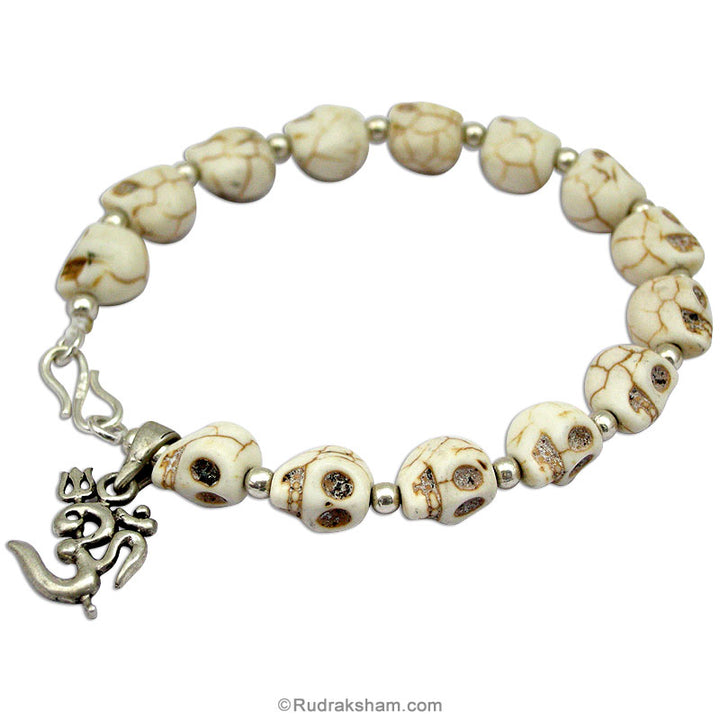 Narmund Bracelet / Skull Bracelet with Silver Om Pendant and Silver accessories | Brown Eyes Mund Beads Silver Bracelet