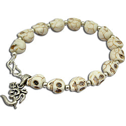 Narmund Bracelet / Skull Bracelet with Silver Om Pendant and Silver accessories | Brown Eyes Mund Beads Silver Bracelet