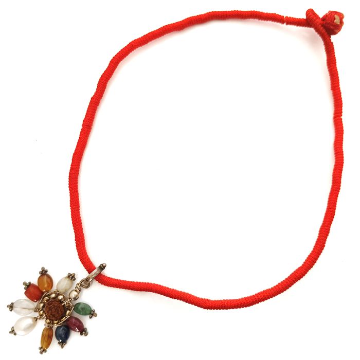 Navratna Pendant with Silver Accessories, 9 Gemstone Pendant | Navgrah Stone Pendant, Ruby, Pearl, Coral, Emerald, Golden Topaz, Sphatik, Blue Sapphire, Gomed & Cat's Eye