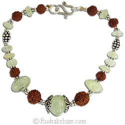 Opal Gemstone and Rudraksha Beads Bracelet with Silver Accessories