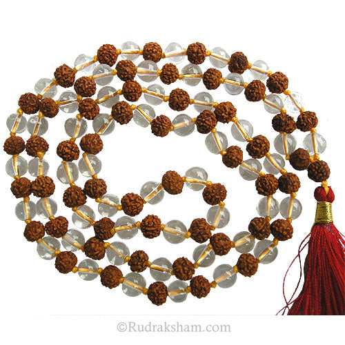 6.5 mm Rudraksha Sphatik Mala | Rudraksha Crystal Beads Combination Mala Necklace For Planet Venus | Rudraksha Sphatik Japa Mala Rosary