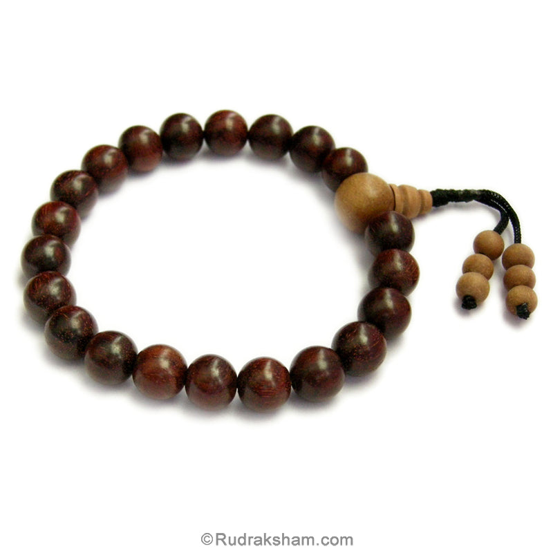 10mm Red and White Sandalwood Beads Mala Bracelet | White Chandan Designer Sumeru Bead