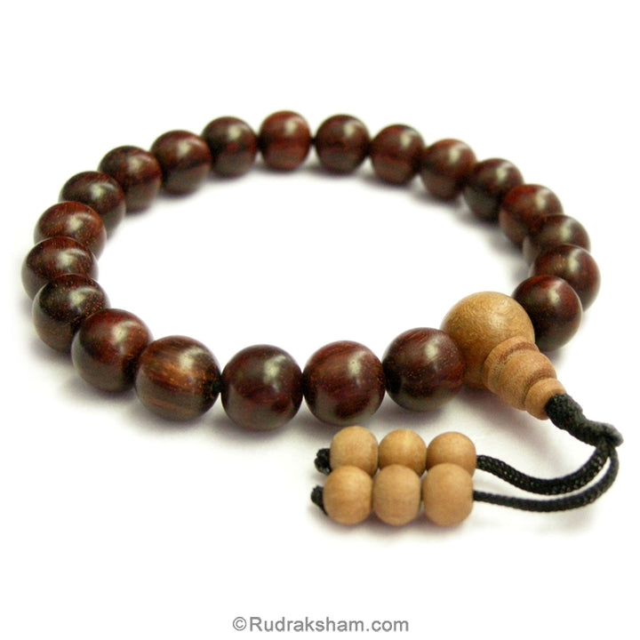 10mm Red and White Sandalwood Beads Mala Bracelet | White Chandan Designer Sumeru Bead