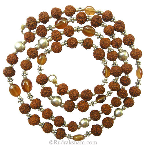 Rahu Mala | Rudraksha Beads - Gomed / Hessonite Gemstone Beads Combination Mala Rosary