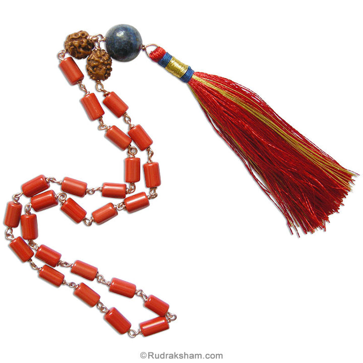 Red Coral Japa Mala in Copper