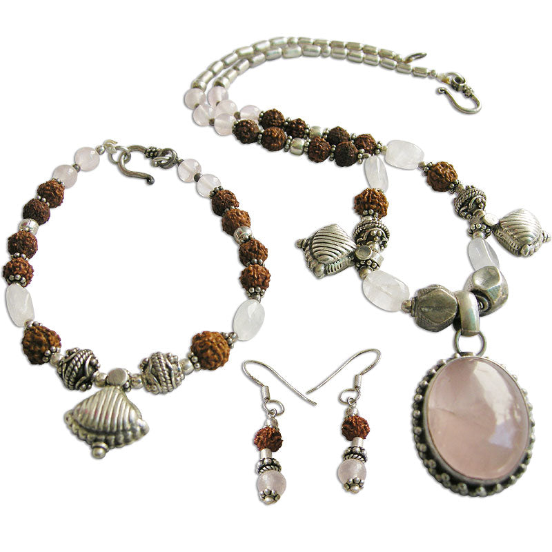 Turquoise - Rudraksha Jewelry Set | Necklace | Bracelet | Earring