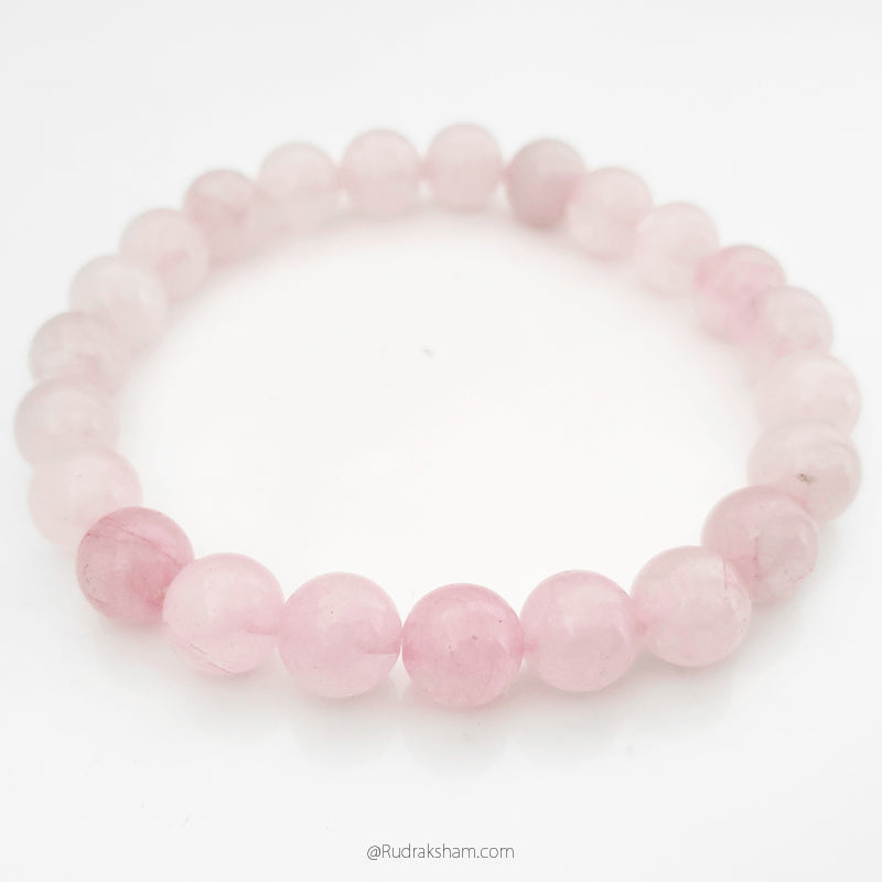 Rose Quartz Gemstone Bracelet In Elastic