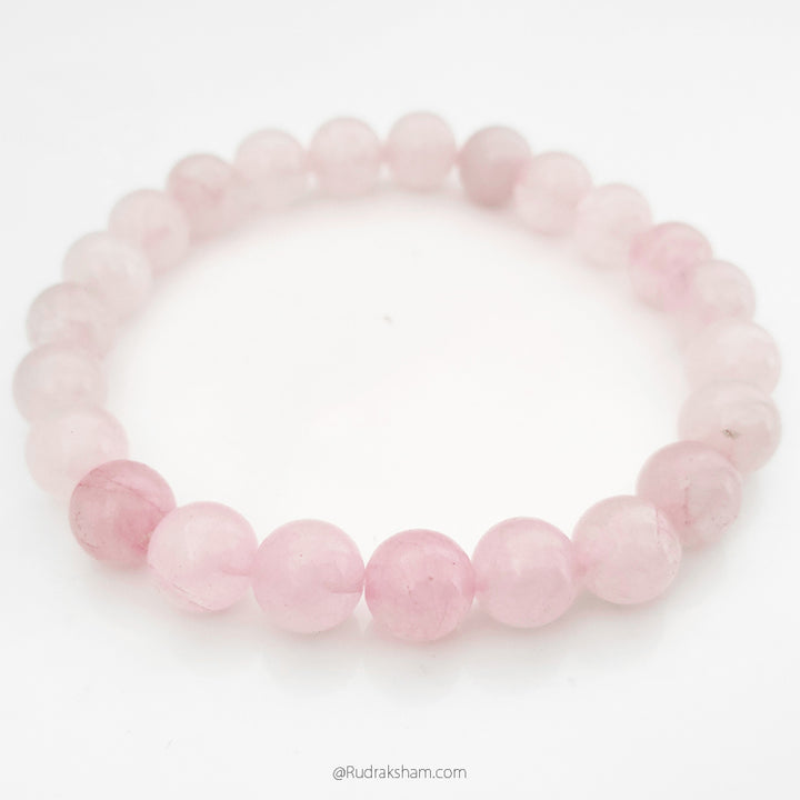 Rose Quartz Gemstone Bracelet In Elastic