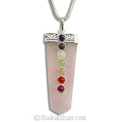 Rose Quartz Seven Chakra Flat Healing Pencil Pendant