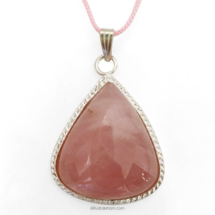 Rose Quartz Stone Pendant Necklace, Original Rose Quartz Pendant in Metal | Pink Rose Quartz Crystal Gemstone Reiki & Chakra Pendant