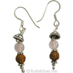 Rose Quartz and Rudraksha Earring