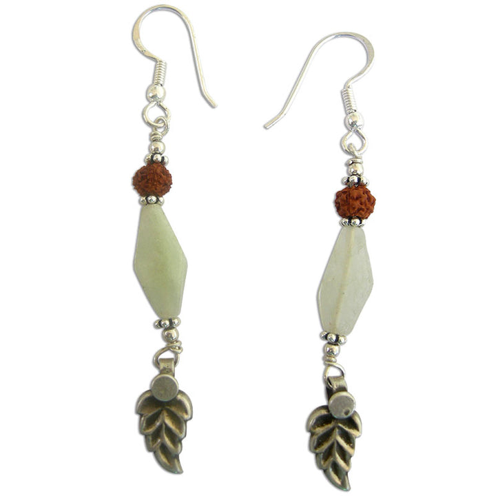 Rudraksha and Green Stone Earring