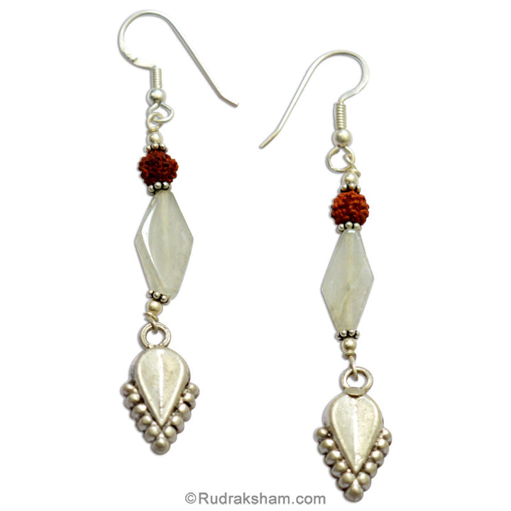 Rudraksha and Green Stone Earring