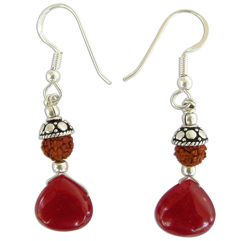 Rudraksha and Red Stone Earring