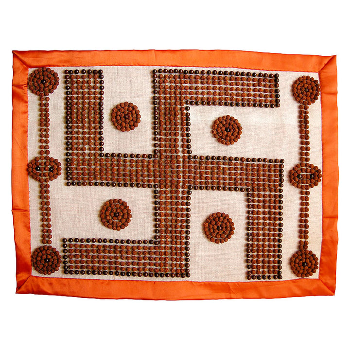 Rudraksha Mat - 4 | Rudraksha Aasana with Swastik Design| Handmade Asana Mat for Meditation | Rudraksha Meditation Mat | Rudraksha Healing Mat