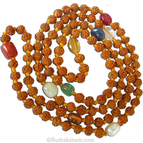 4mm Rudraksha - Navratna Navgrah Mala Rosary  | Rudraksha Beads 9 Gemstones Mala Rosary | Rudraksha Navratna Mala 