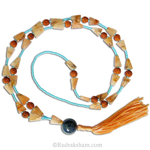  Rudraksha Mala with Lapis Lazuli