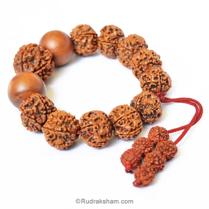 Rudraksha and White Sandalwood Beads Mala Bracelet | Adjustable Rudraksha Chandan Thread Bracelet