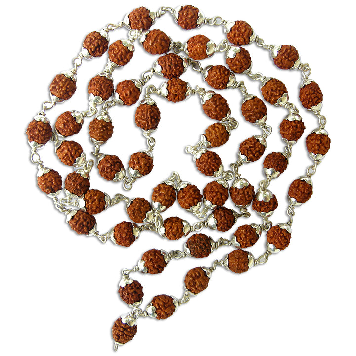 7mm Rudraksha Silver Caps Mala | 54 Beads Rudraksha Mala Necklace